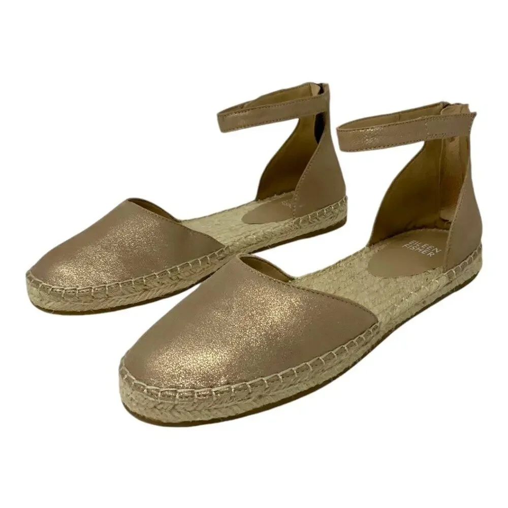 Eileen Fisher Lala Espadrille Flat In Light Gold Size 7.5 NWT $195 MSRP